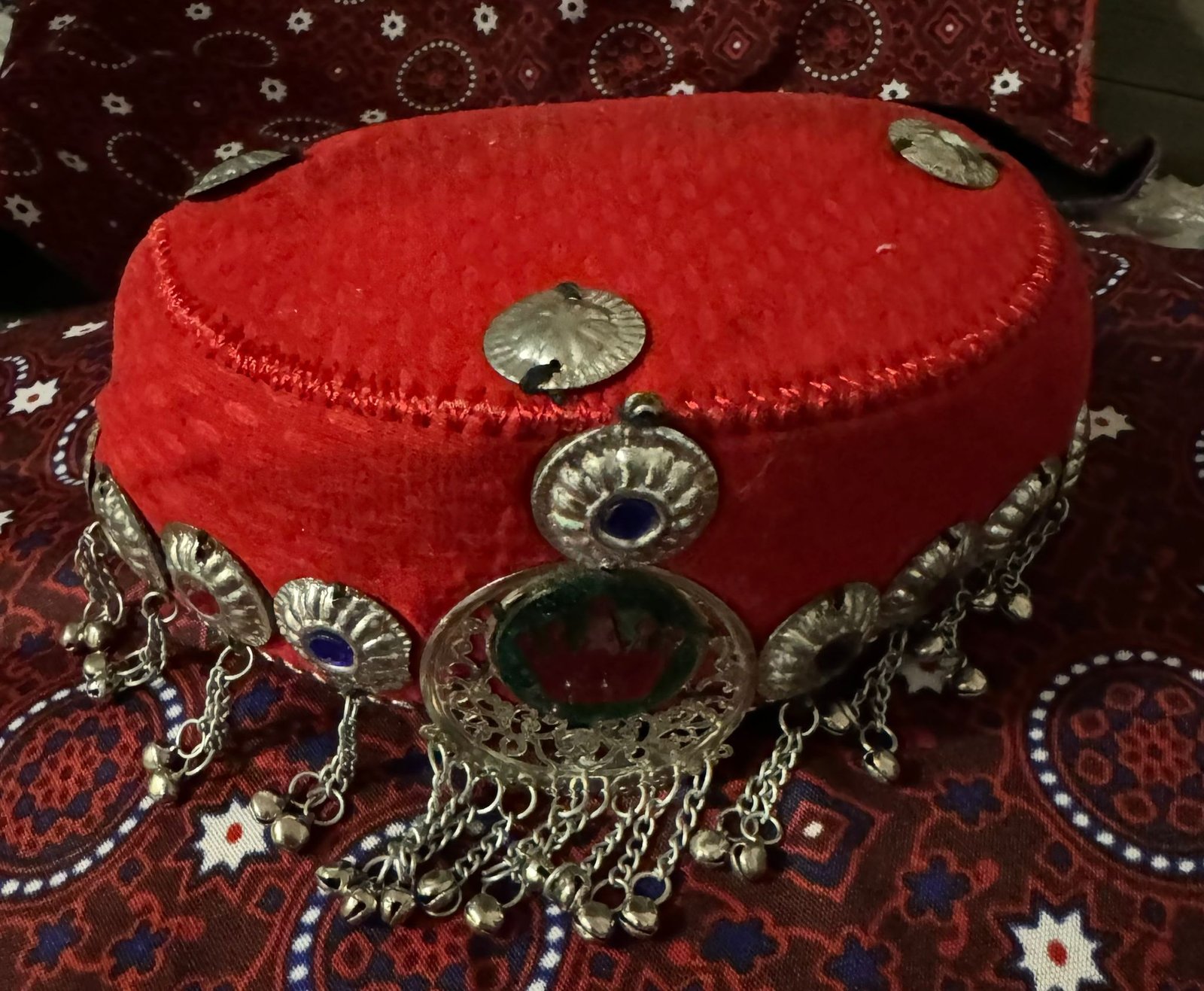 Traditional Red Velvet Balochi Fancy Cap – Handcrafted Ethnic Headpiece
