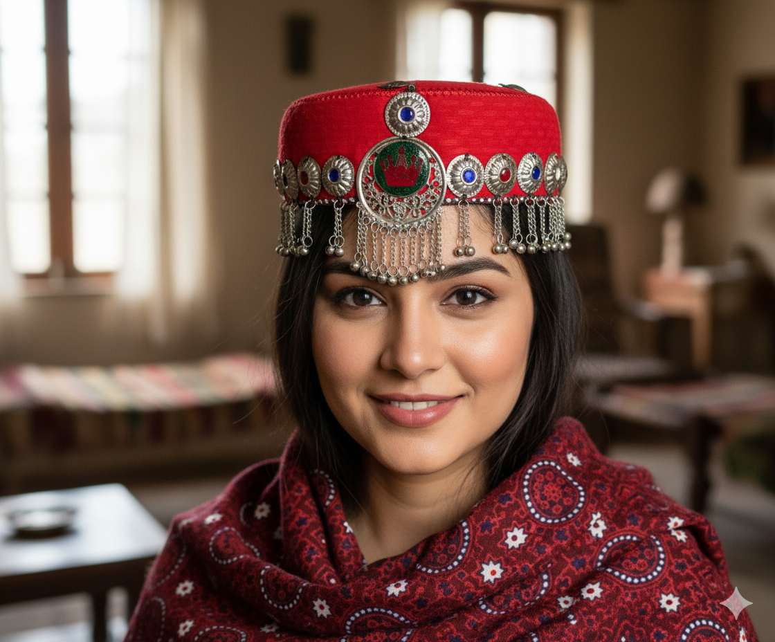 Traditional Red Velvet Balochi Fancy Cap – Handcrafted Ethnic Headpiece - Image 2