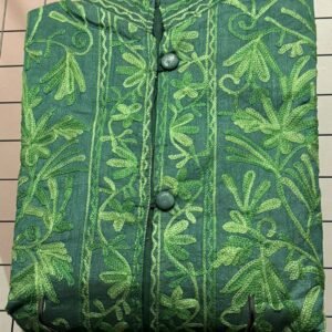 Emerald Green Kashmiri Embroidered Women’s Long Coat – Traditional Floral Winter Coat