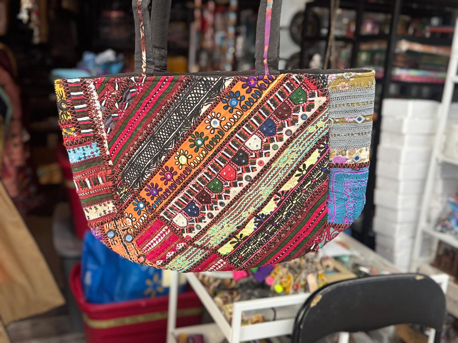 Colorful Handmade Patchwork Embroidered Boho Tote Bag 04