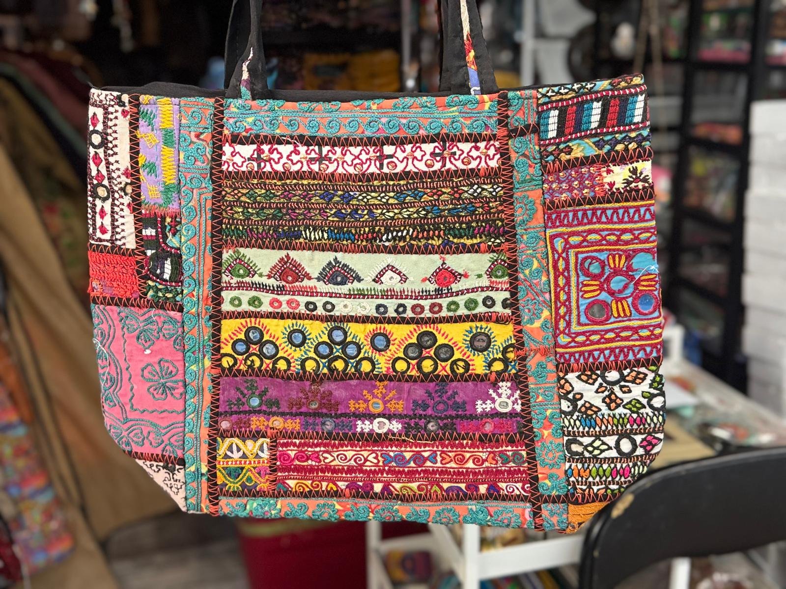 Colorful Handmade Patchwork Embroidered Boho Tote Bag 01