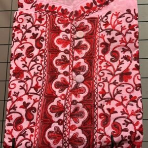 Blush Pink Kashmiri Embroidered Women’s Long Coat – Traditional Floral Winter Coat  Description: