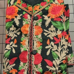 Multicolor Kashmiri Embroidered Women’s Long Coat – Traditional Floral Winter Coat