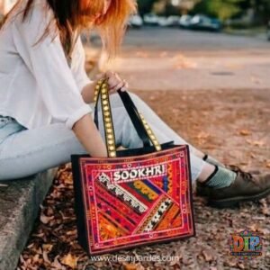 Red SOOKHRI Floral Embroidered Tote Bag