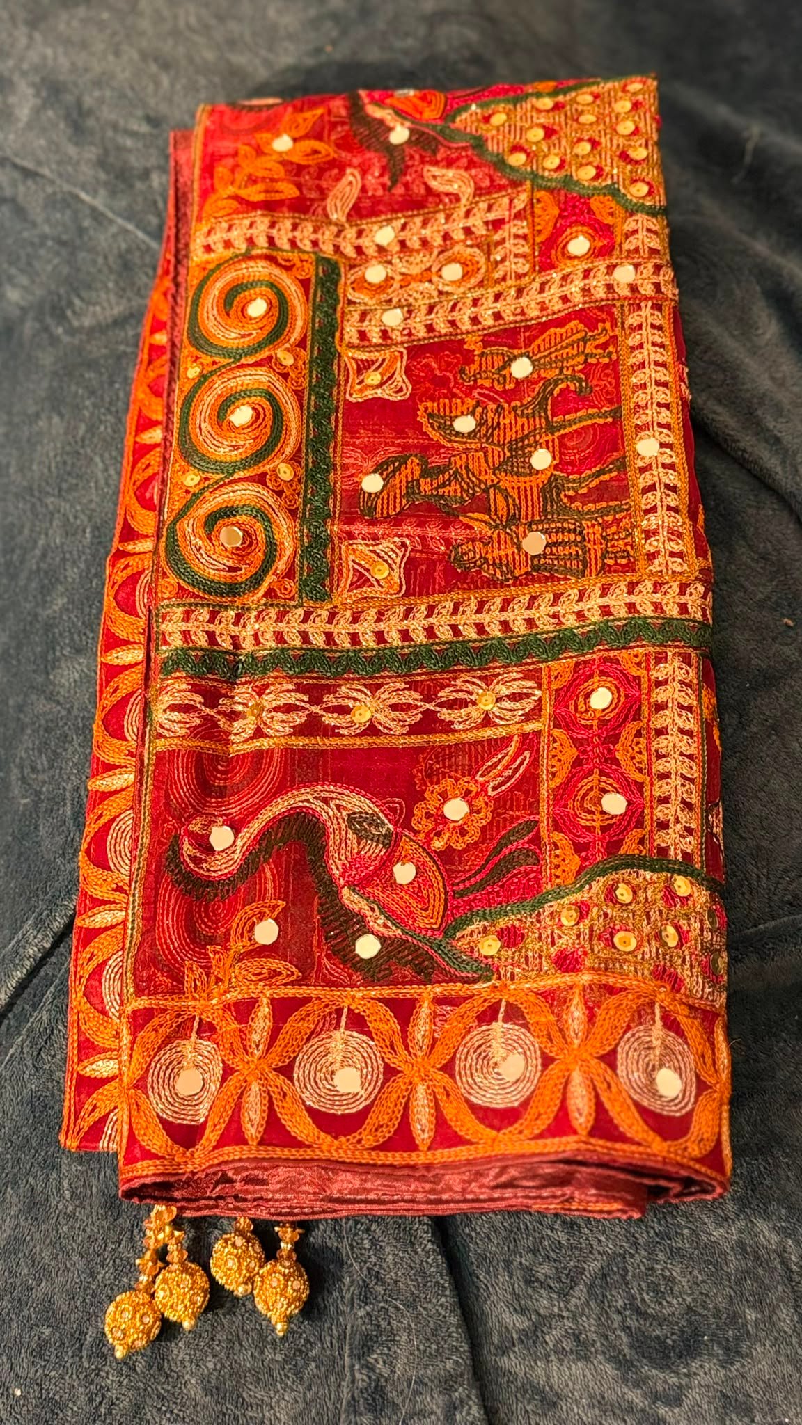 Red Organza material Bakhtawar style dupatta - Image 2