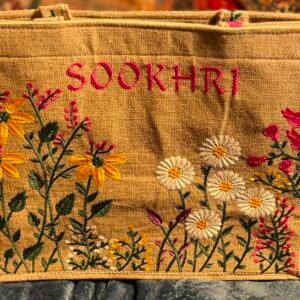Mustard SOOKHRI Floral Embroidered Tote Bag Reusable Market & Everyday Carry Bag