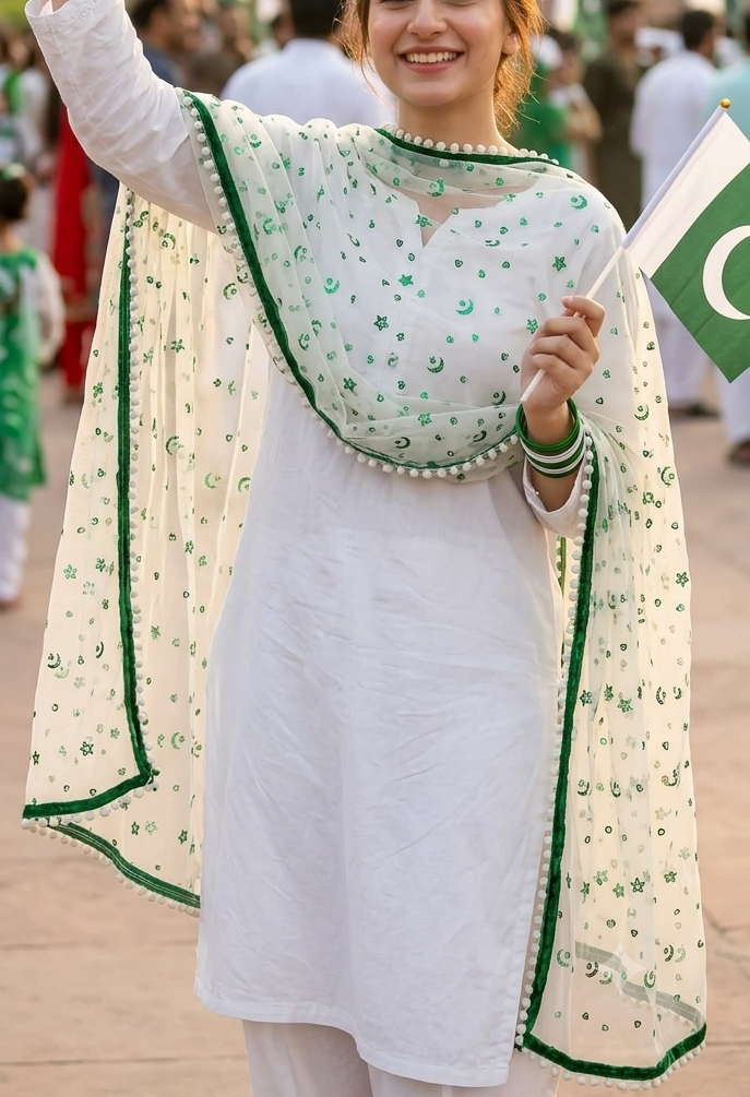 WHITE CHAND SITARA NET DUPATTA