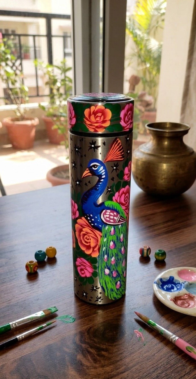 Red Floral Truck Art Stainless Steel Vacuum Flask