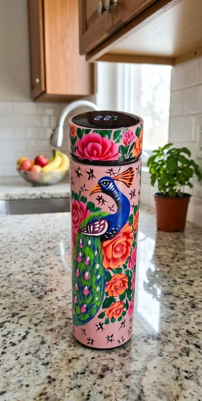 Peach Floral Truck Art Stainless Steel Vacuum Flask