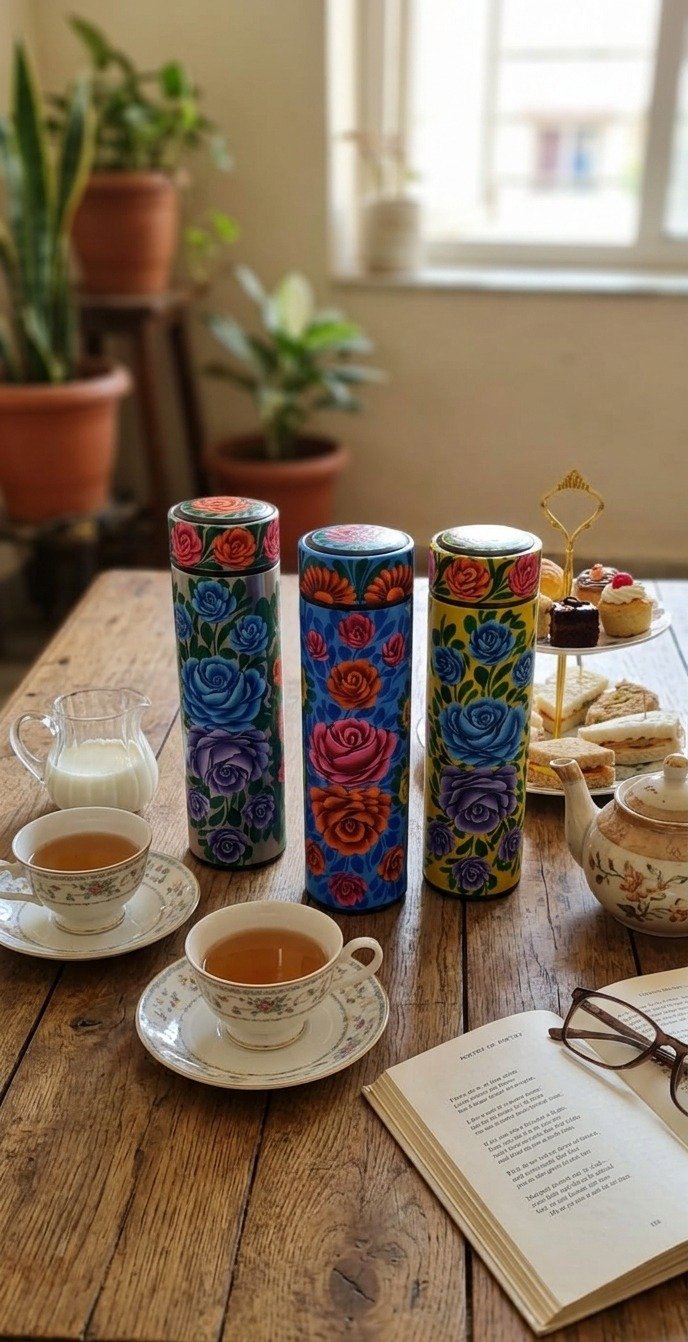 Blue Floral Truck Art Stainless Steel Vacuum Flask