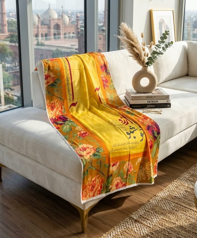 "Dastan-e-Khushboo" – John Elia Poetry & Botanical Silk Dupatta in Mustard & Rust