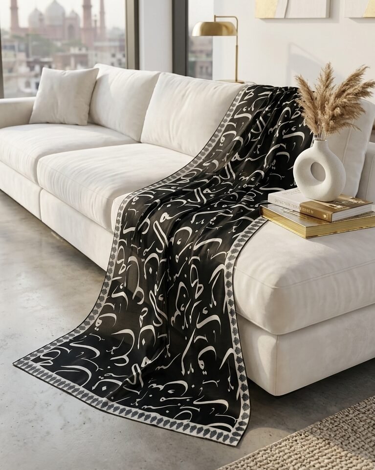 "Nuqta-e-Siyah" – Monochrome Urdu Calligraphy Silk Dupatta