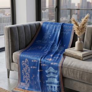Nizam-e-Zindagi: Royal Blue Silk Dupatta with Mughal Art and Poetry