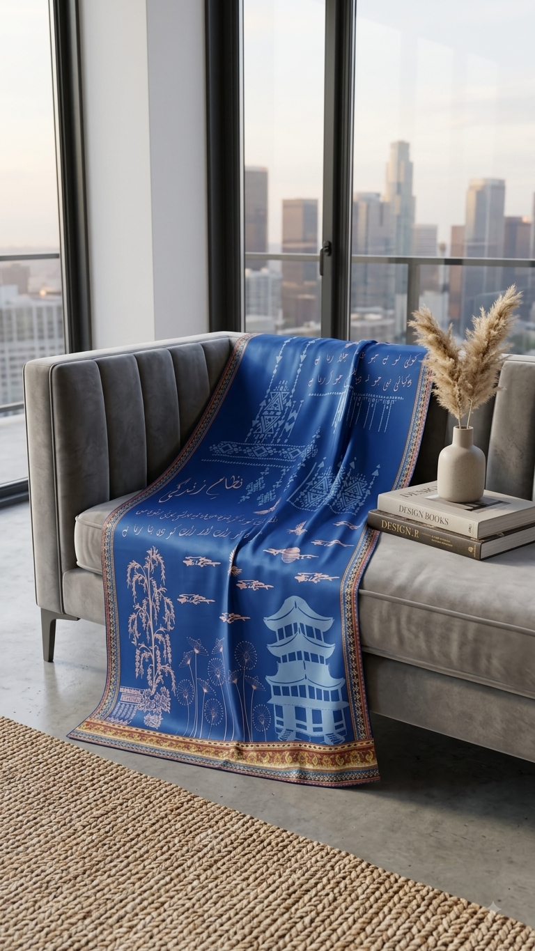 Nizam-e-Zindagi: Royal Blue Silk Dupatta with Mughal Art and Poetry