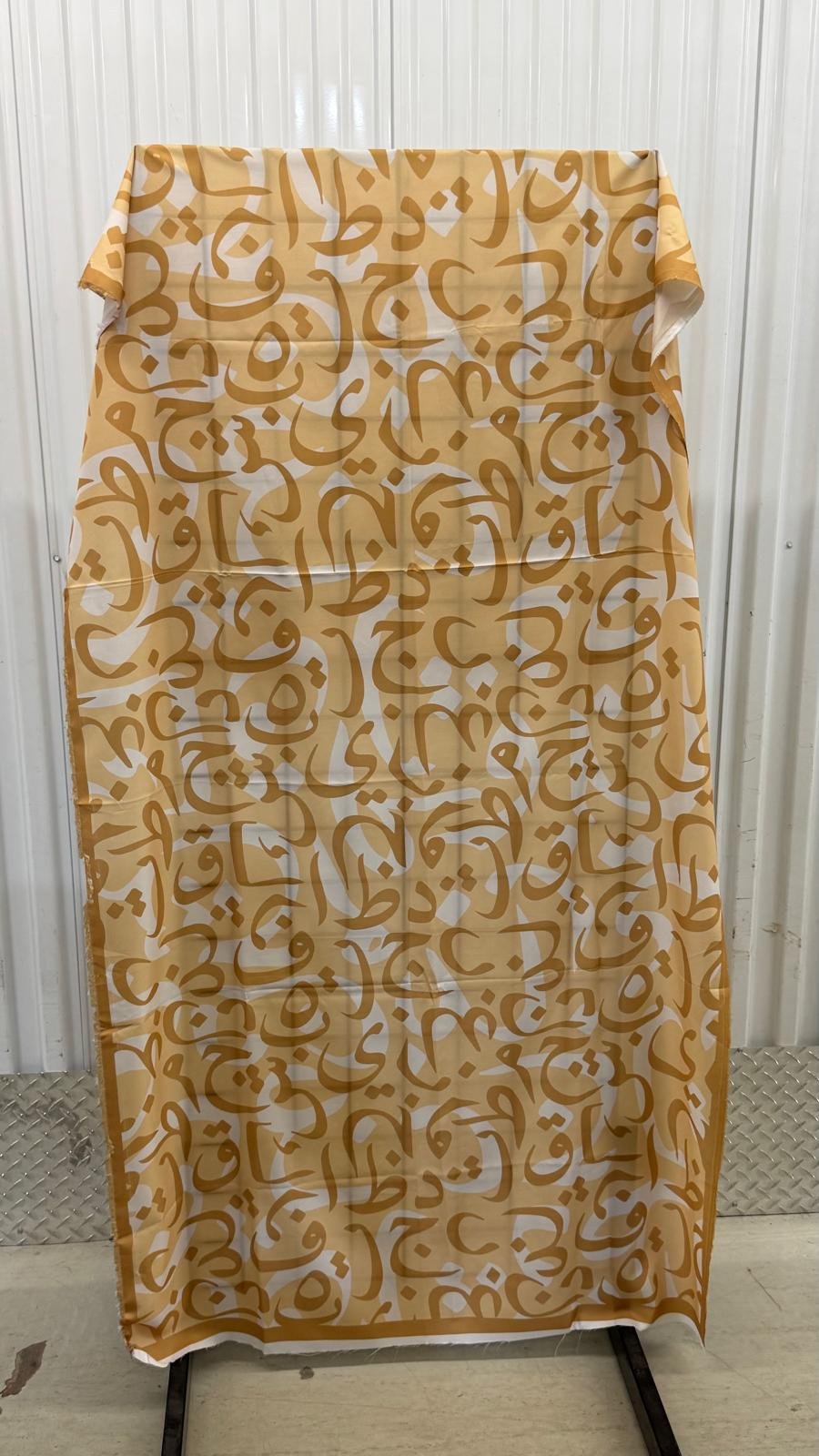 "Zarrin Huroof" – Ochre & Warm Ivory Calligraphy Silk Dupatta - Image 2
