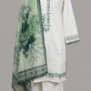 Floral Green and White 3 Pc Ladies Suite
