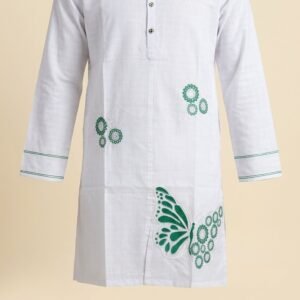 Emerald Butterfly Hand-Embroidered White Lawn Kurta & Trouser Set