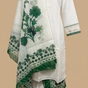Green White Lawn Kurta & Trouser dupatta