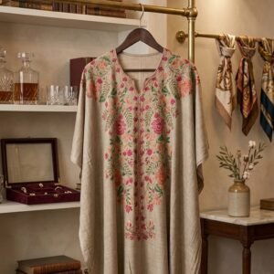 Hand-Embroidered Kashmiri Floral Beige Kaftan