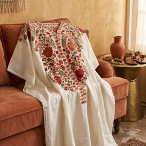 Hand-Embroidered Kashmiri Floral Off-White Kaftan