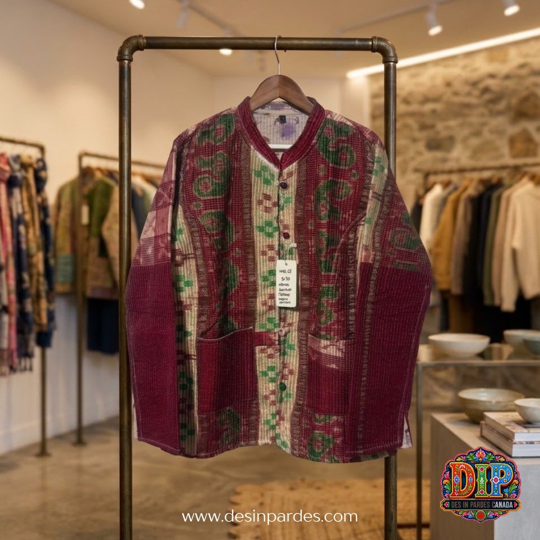 Heritage Maroon Kantha Stitch Quilted Jacket