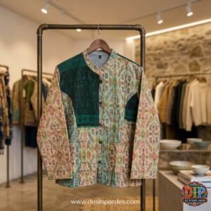 Artisanal Emerald Patchwork Kantha Quilted Jacket