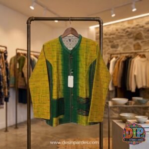 Golden Yellow & Emerald Patchwork Kantha Quilted Jacket