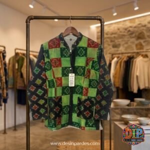 Boho Geometric Checkered Hand-Stitched Kantha Coat