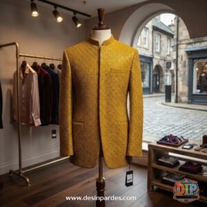 Royal Mustard Textured Cross-Hatch Prince Coat